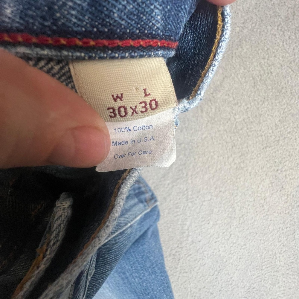 Vintage Y2K Abercrombie & Fitch Mens 31x28 Blue Faded Raw Hem Straight Leg Jeans - Picture 10 of 14